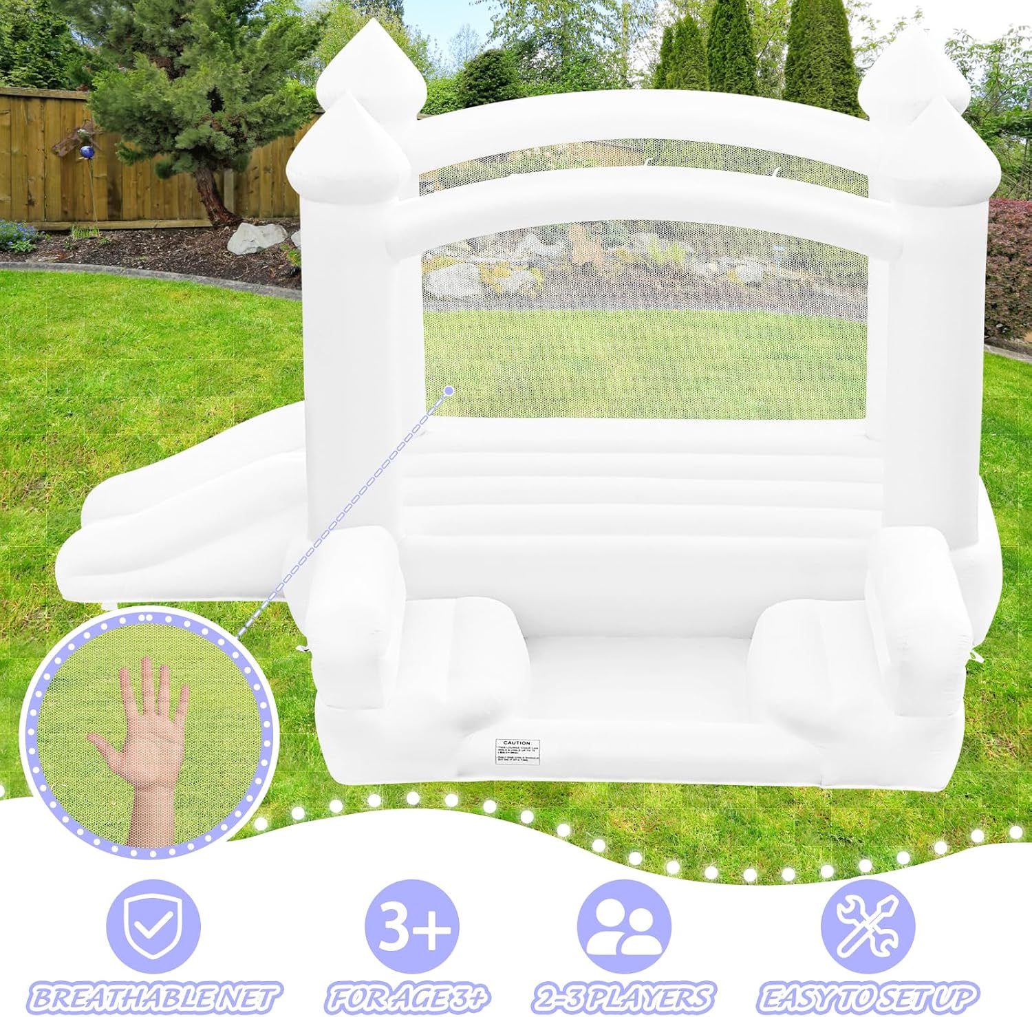 AUCT 18437 - $300 White Bounce House for Kids 3-8, Inflatable Bouncy House with Air Blower Slide Ball P - Image 4