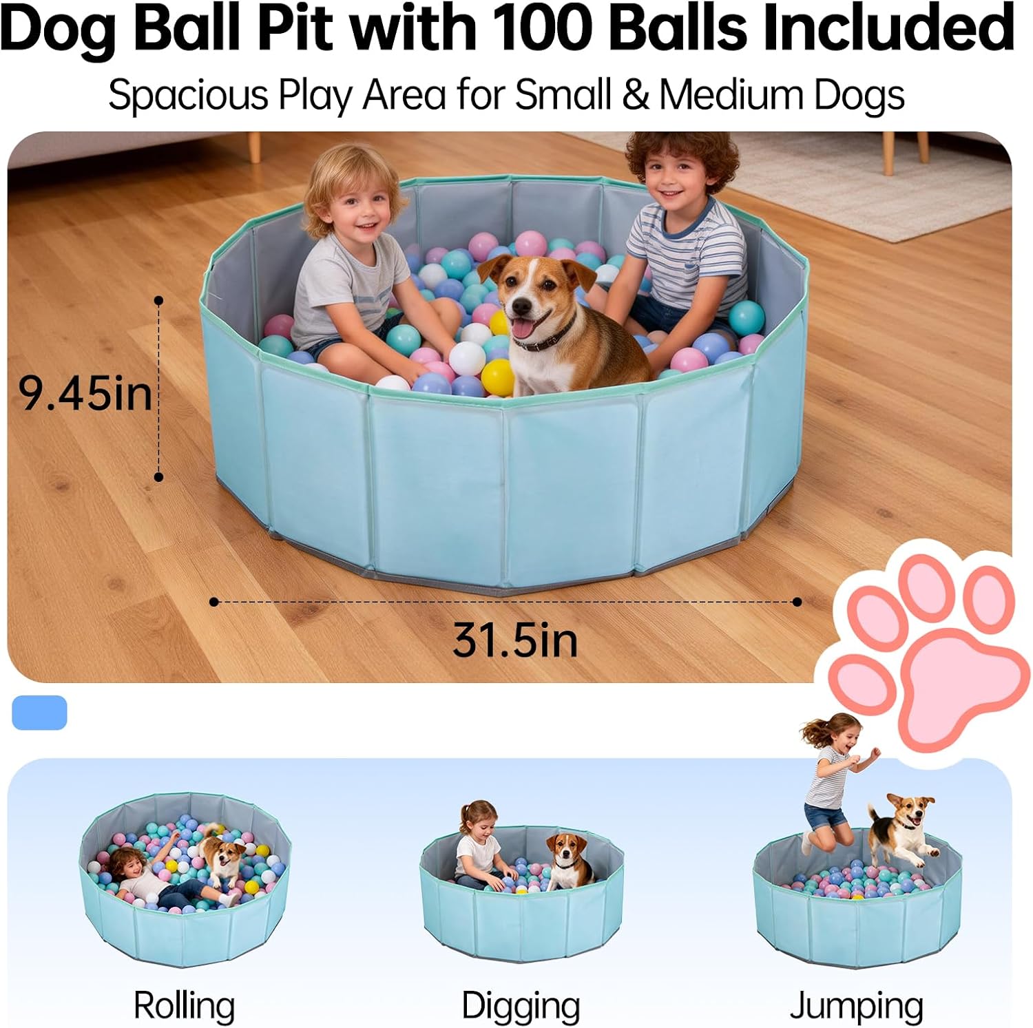 AUCT 18566 - Dog Ball Pit with Balls Included, 31.5 Inch Foldable Dog Ball Pool for Small Dogs, with Br - Image 2