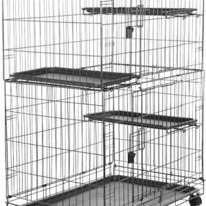 AUCT 17783 - $85 Amazon Basics Large 3-Tier Cat Cage Playpen with Easy to Clean Removable Tray, Front D