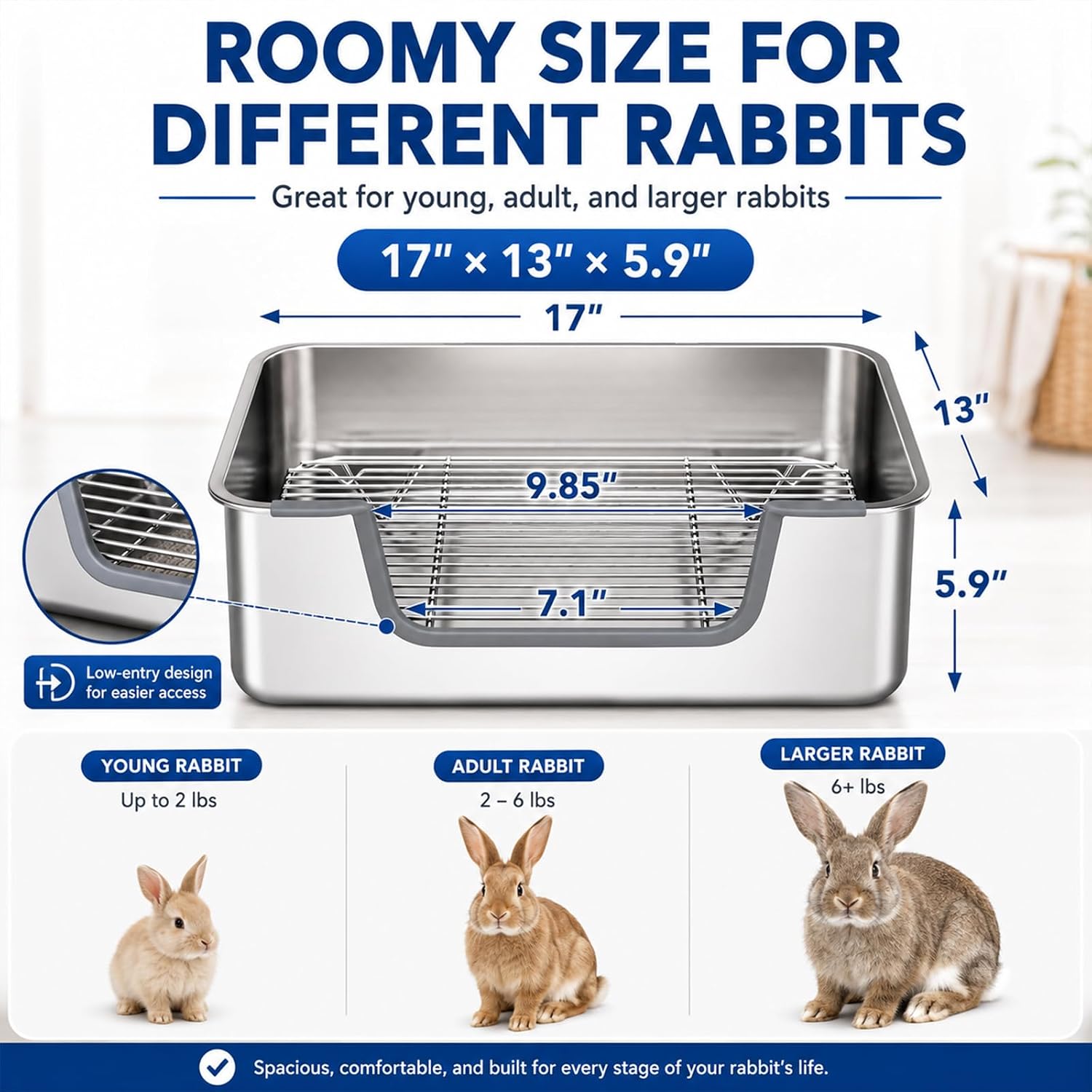 AUCT 20120 - Stainless Steel Litter Box for Rabbit, Metal Bunny Litter Box Sifting Large - Image 3