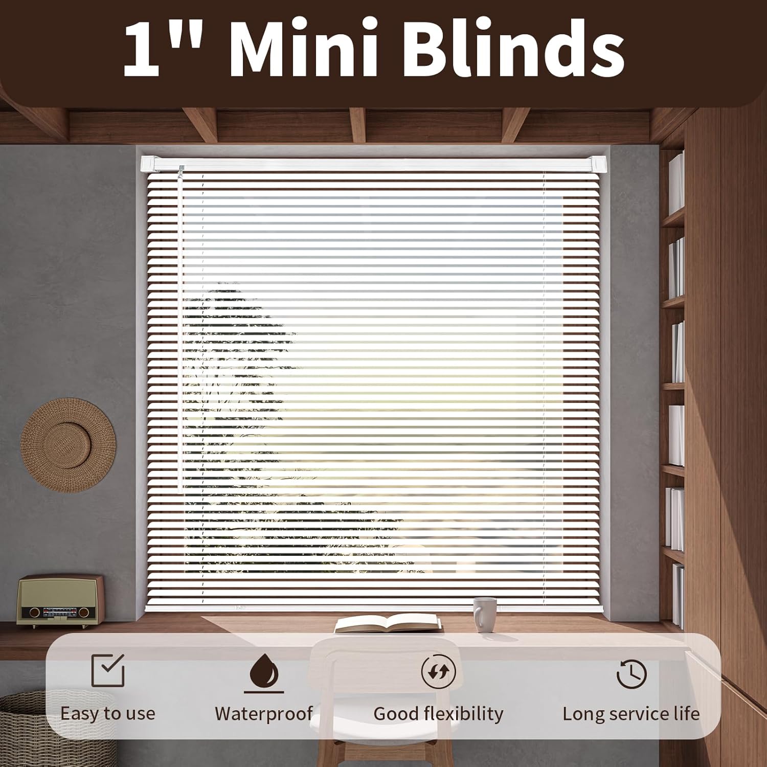 AUCT 19845 - 1" Cordless Mini Blinds 23" W x 72" H, White Vinyl Blinds, Horizontal Light Filtering Blin - Image 2