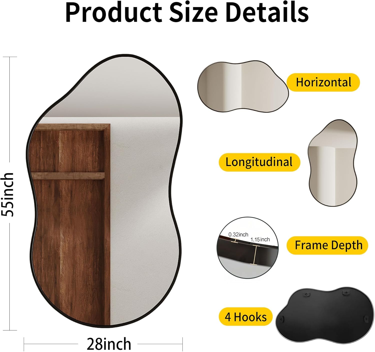 AUCT 18505mm - $101 Irregular Wall Mirror - 28' 55' Asymmetrical Decorative Tempered Glass Aluminum Alloy - Image 2