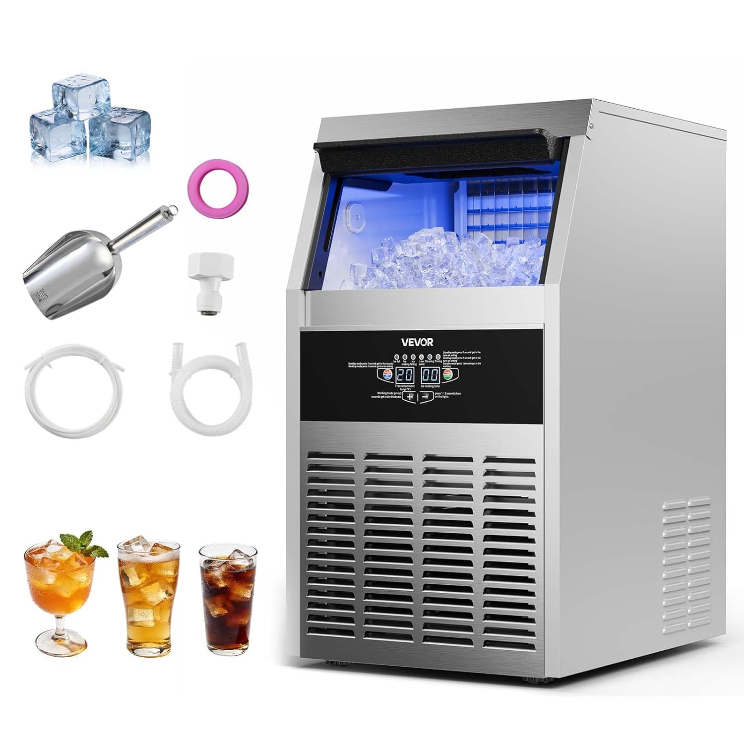 AUCT 17966 - $349 VEVOR Commercial Ice Maker Machine, 130 lbs/24h with 30 lbs Storage Capacity, Built-