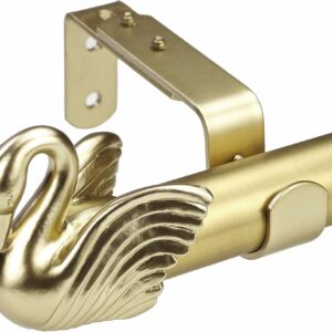 AUCT 18976 - 1-1/8 Inch Diameter Brushed Gold Curtain Rods with Swan Finial, 36-72' Telescoping Single