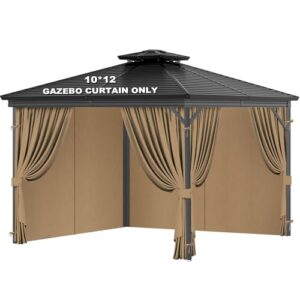 AUCT 18860 - $90 10x12 FT Gazebo Curtains, Waterproof 4-Panel Walls, Khaki, Curtains Only