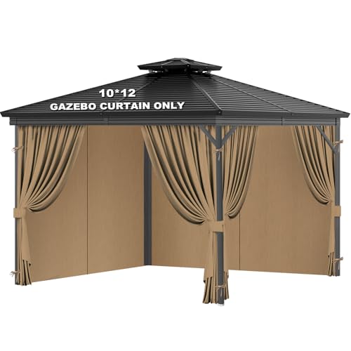 AUCT 18860 - $90 10x12 FT Gazebo Curtains, Waterproof 4-Panel Walls, Khaki, Curtains Only
