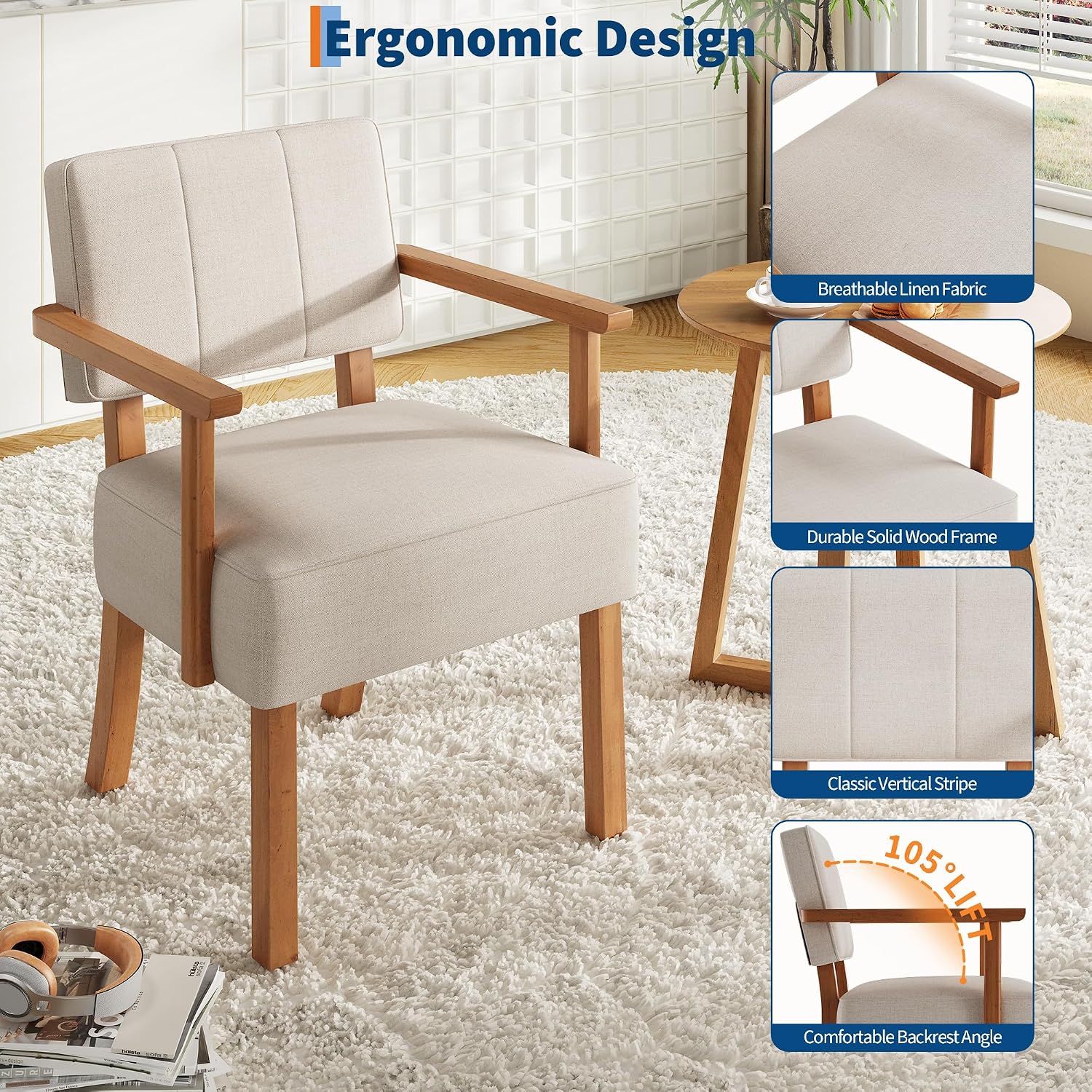 AUCT 18378 - $278 Garvee Mid-Century Accent Chair Set of 2 with Wood Frame, Linen Fabric Upholstered Lo - Image 4