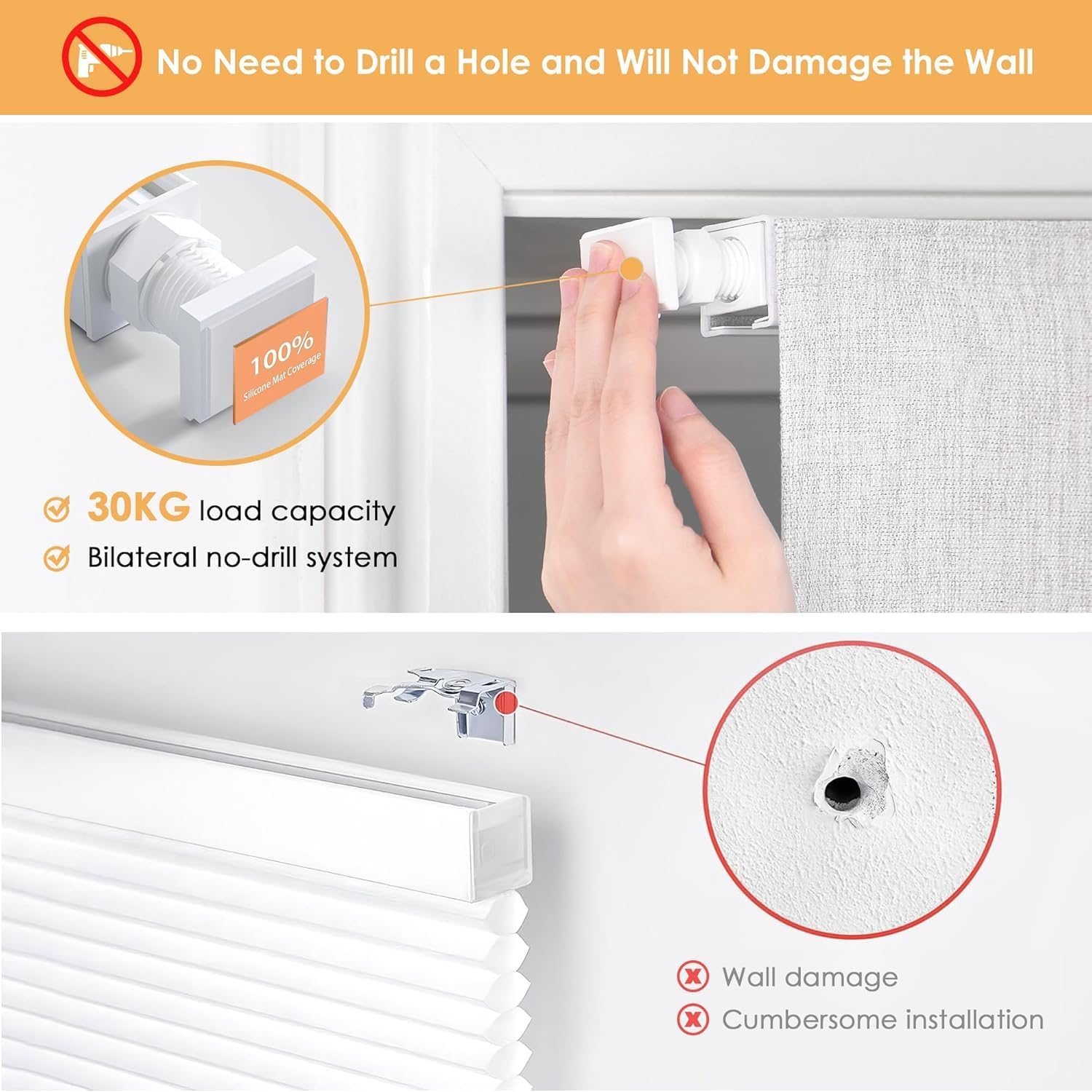 AUCT 18598 - $94 LazBlinds No Drill Cordless Roman Shades, 36' W x 64' H, Off White | Easy to Install, - Image 2