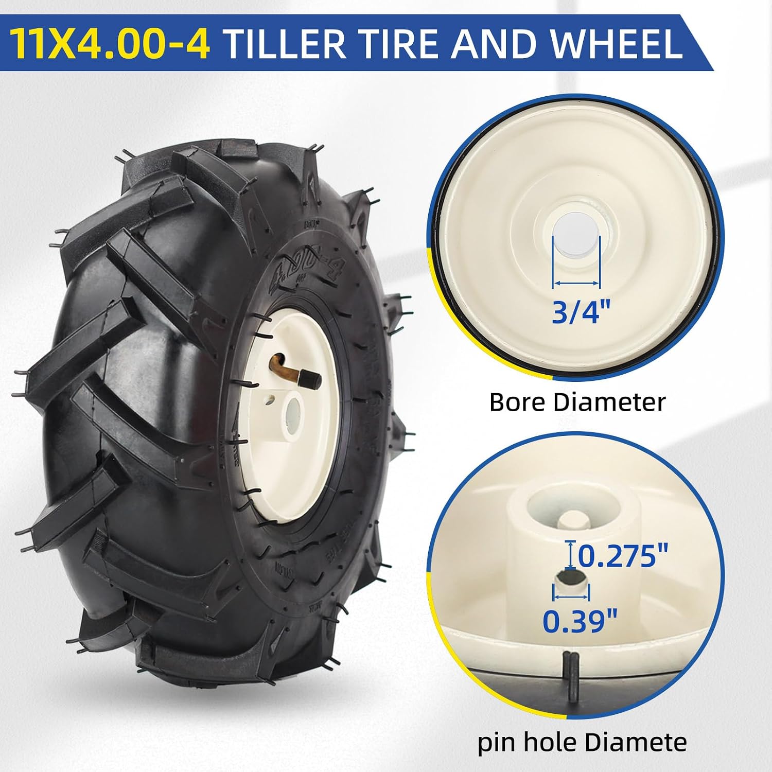 AUCT 18530 - 11x4.00-4 Tiller Tire & Wheel 3/4" Axle, 2PK for Craftsman Troy-Bilt | 4-Ply 3-1/8" Center - Image 4
