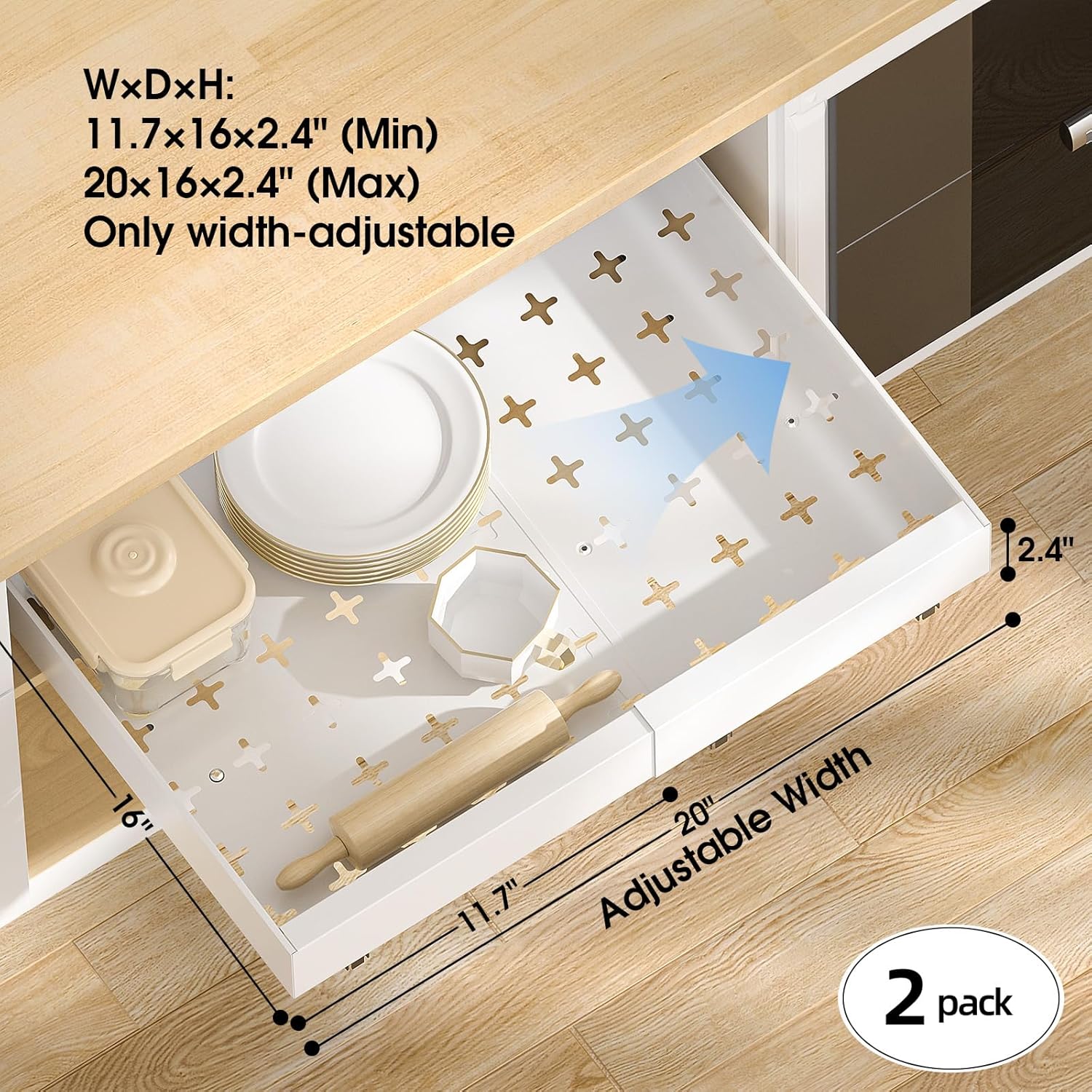 AUCT 19269 - Delamu 16" Deep Pull Out Cabinet Organizer with 6 Dividers, Expandable (11.7 "-20" W) Pull - Image 2