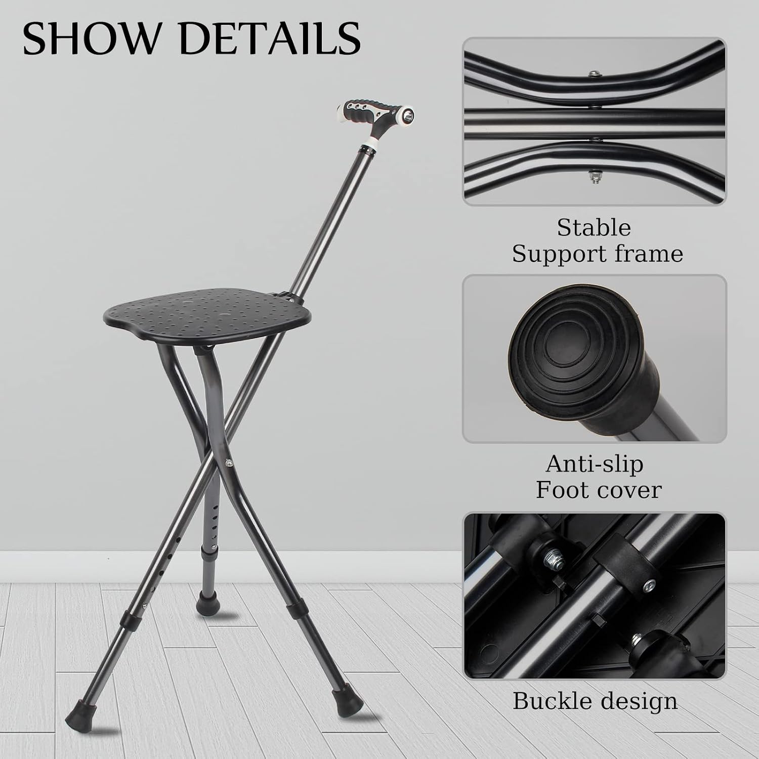AUCT 19969 - Yayayo Hold 440 lbs Folding Canes with Seat Walking Stick Height Adjustment Cane Seat Capa - Image 2