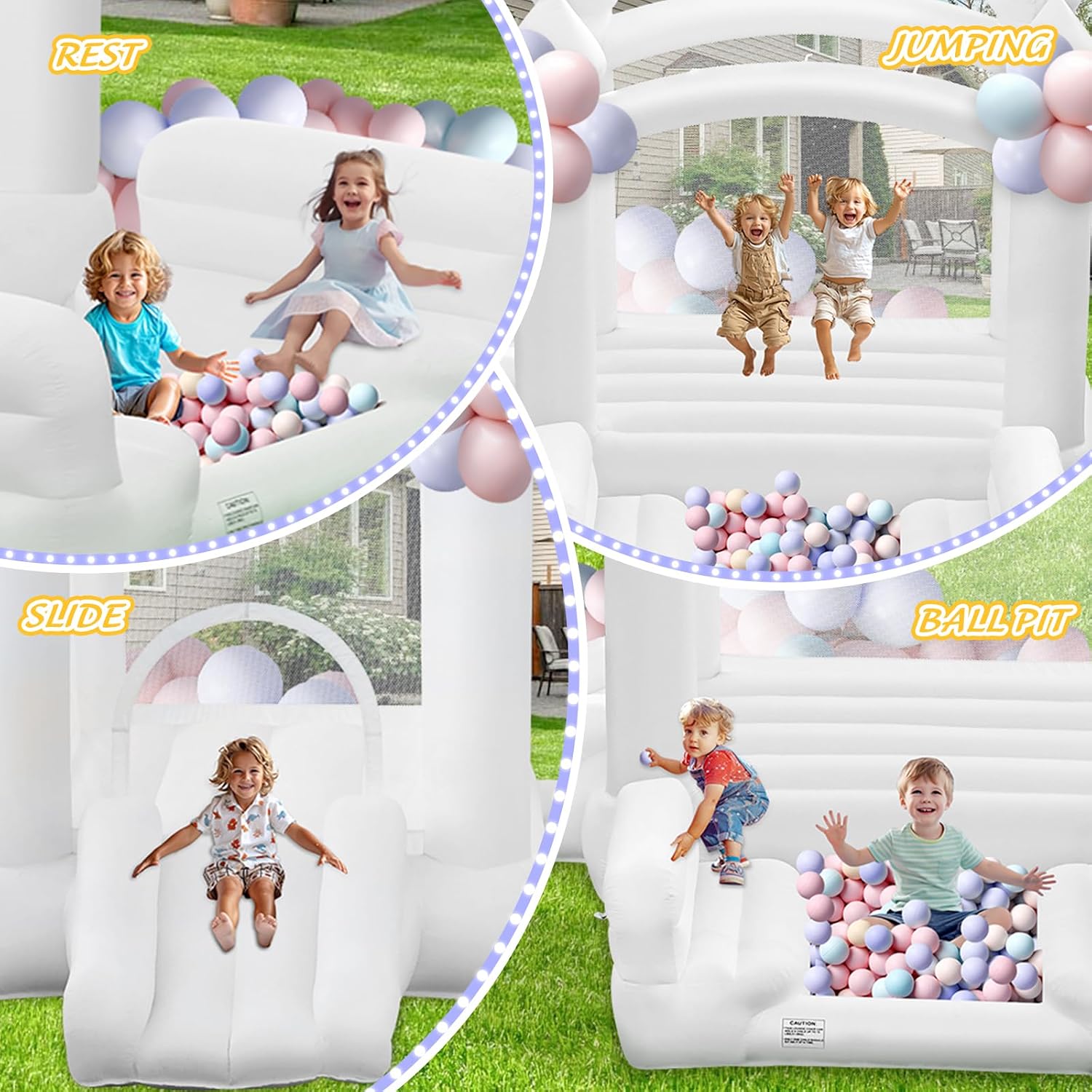 AUCT 18437 - $300 White Bounce House for Kids 3-8, Inflatable Bouncy House with Air Blower Slide Ball P - Image 2