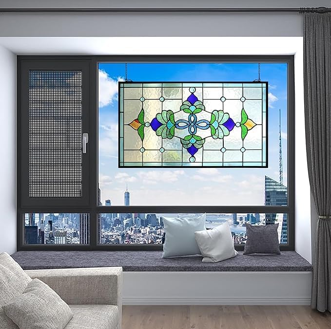 AUCT 18365 - $216 Yogoart Tiffany Style Stained Glass Window Hanging Panels Horizontal Transom Window 1 - Image 2