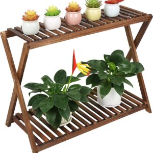 AUCT 18532 - Wood Plant Stand Shelf Indoor Outdoor 2 Tier Plant Bench Corner | Stepped Flower Stand Pla
