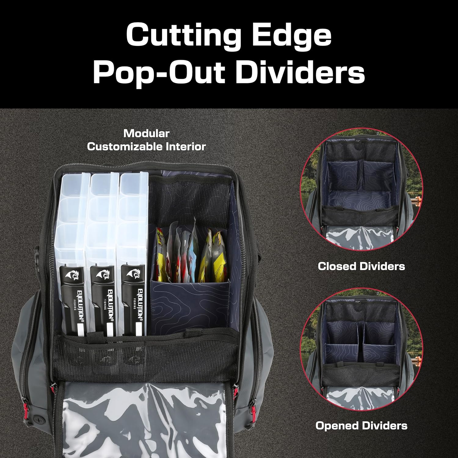 AUCT 18533 - $100 Evolution Fishing Largemouth 3.0 Tackle Backpack - Patent Pending Modular Dividers, R - Image 4