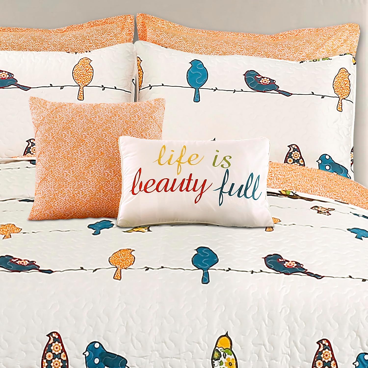 AUCT 18587 - $86 Lush Decor Rowley Birds Quilt Set, 7 Piece Set, Full/ Queen, Multi - Reversible Bird B - Image 3