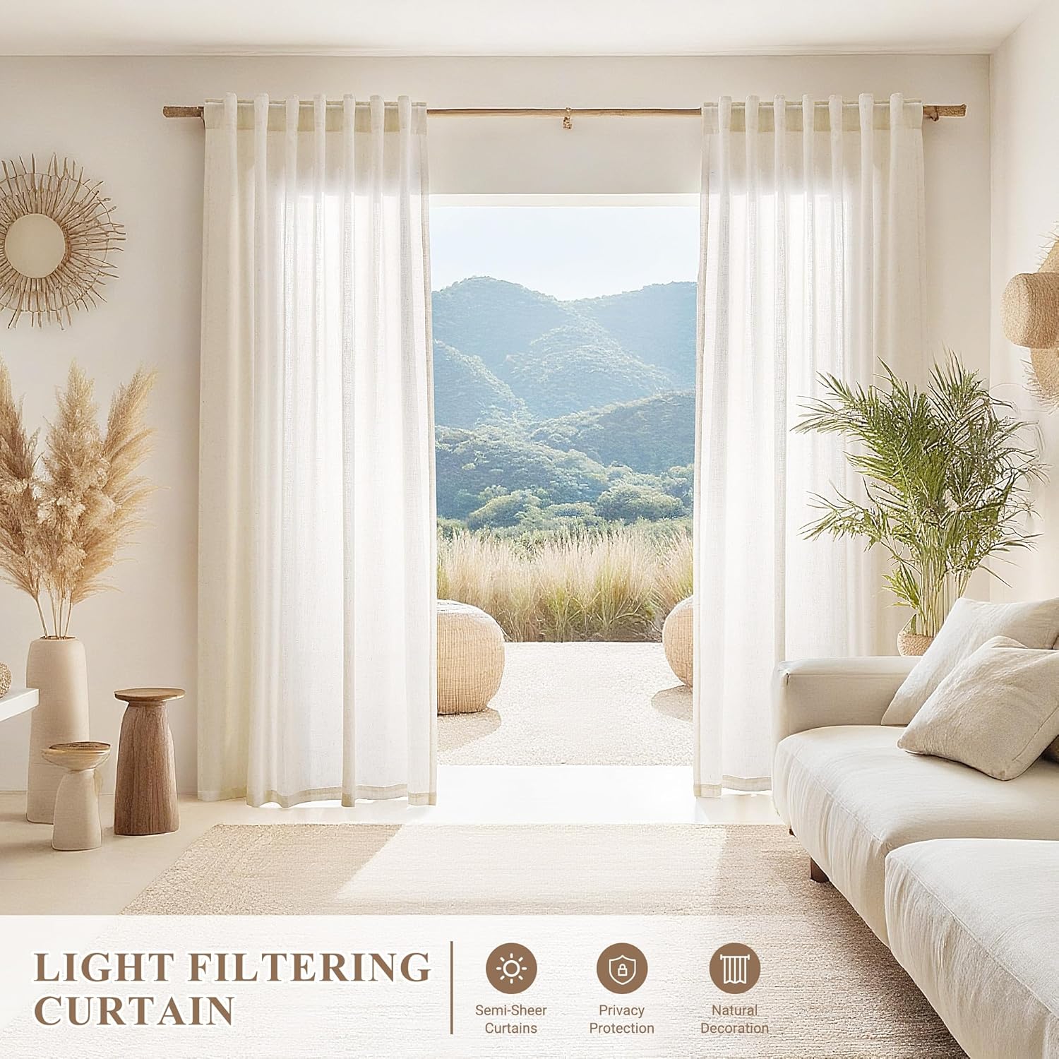 AUCT 19697 - Joywell Extra Long Linen Curtains 102 Inches for Living Room Beige Cream - Image 4