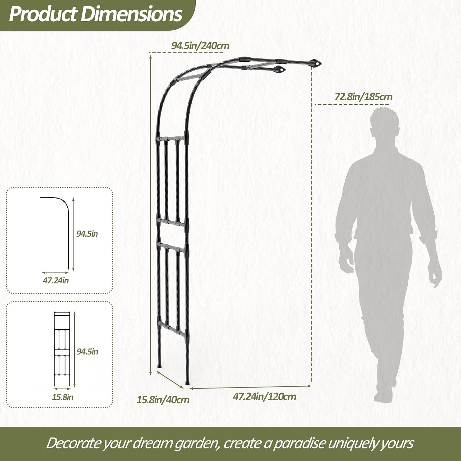AUCT 20015 - $53 Half Garden Arch - Wall Trellis for Climbing Plants Outdoor, Metal Arch with Plastic-C - Image 2