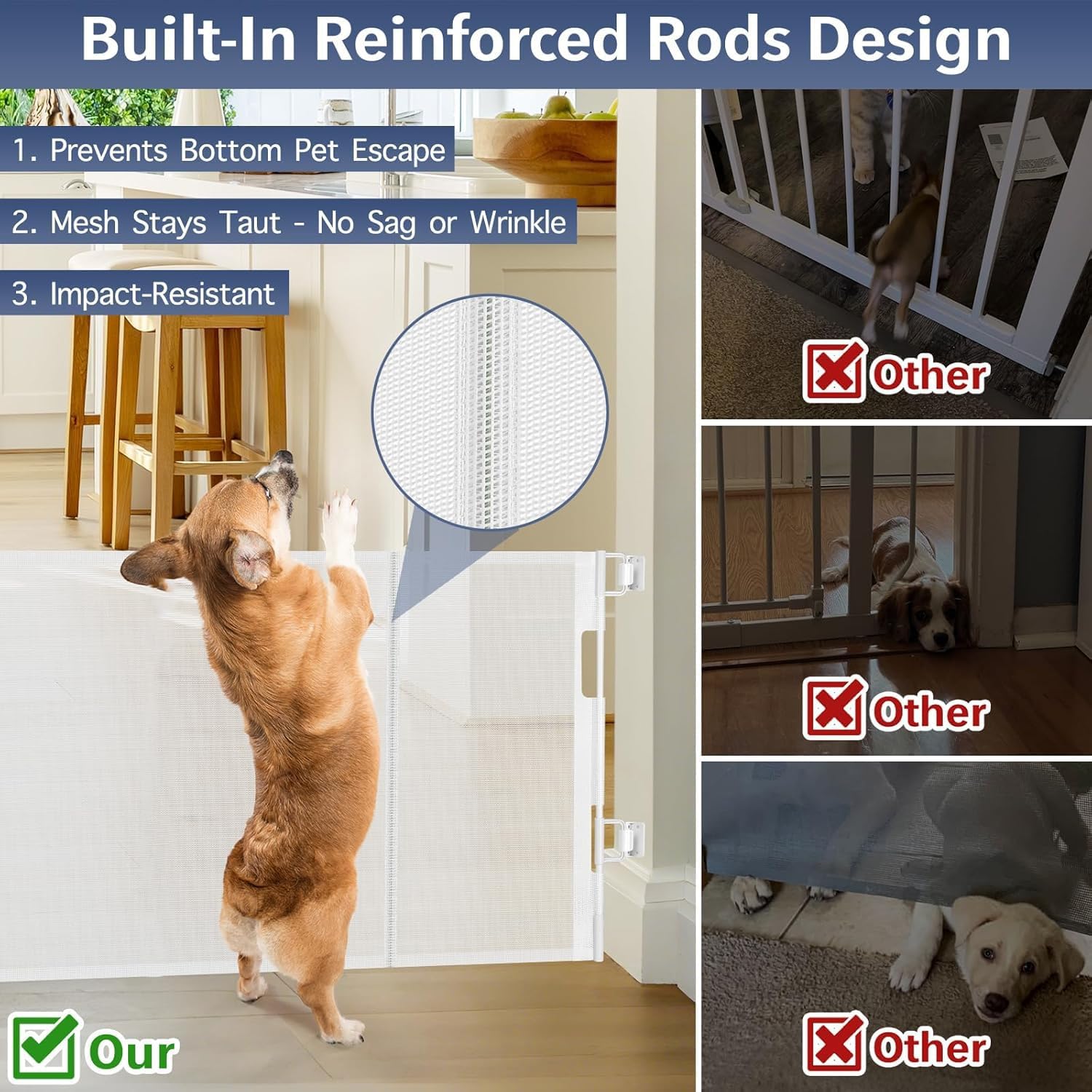 AUCT 19848 - Reinforced 18" Tall 55" Wide Retractable Gate Prevents Crawling Under/White - Image 3