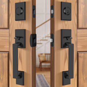 AUCT 17687 - $110 Double Front Door Lock Set, Keyed Entry Front Door Handleset with Dummy, Square Heavy