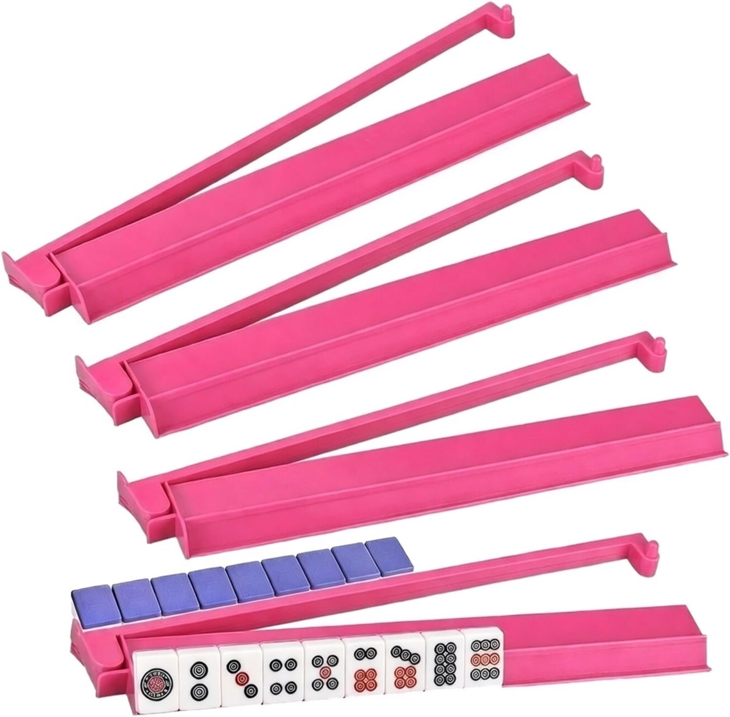 AUCT 18300 - Mahjong Rack with Pushers, 4-Piece Premium Acrylic Mahjong Racks with Built-in Pushers & R
