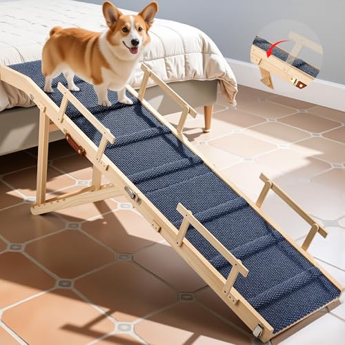 AUCT 18904 - $160 Dog Ramp for Bed with Rails, 64" Long Foldable Pet Ramp for Small Large Dogs, Dog Ram