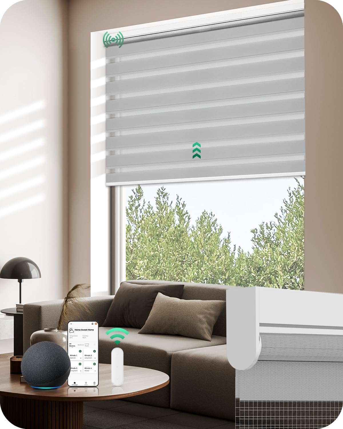 AUCT 19717 - $71 Allesin Motorized Zebra Blinds with Remote, Electric Dual-Layer Shades with Dry Batter