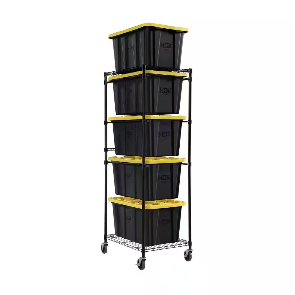 AUCT 19092 - $55 Steel Wire 2 Shelf 27 Gal. Tote Rack Garage Storage in Black (22 in. W x 69 in. H x 28 - Image 2