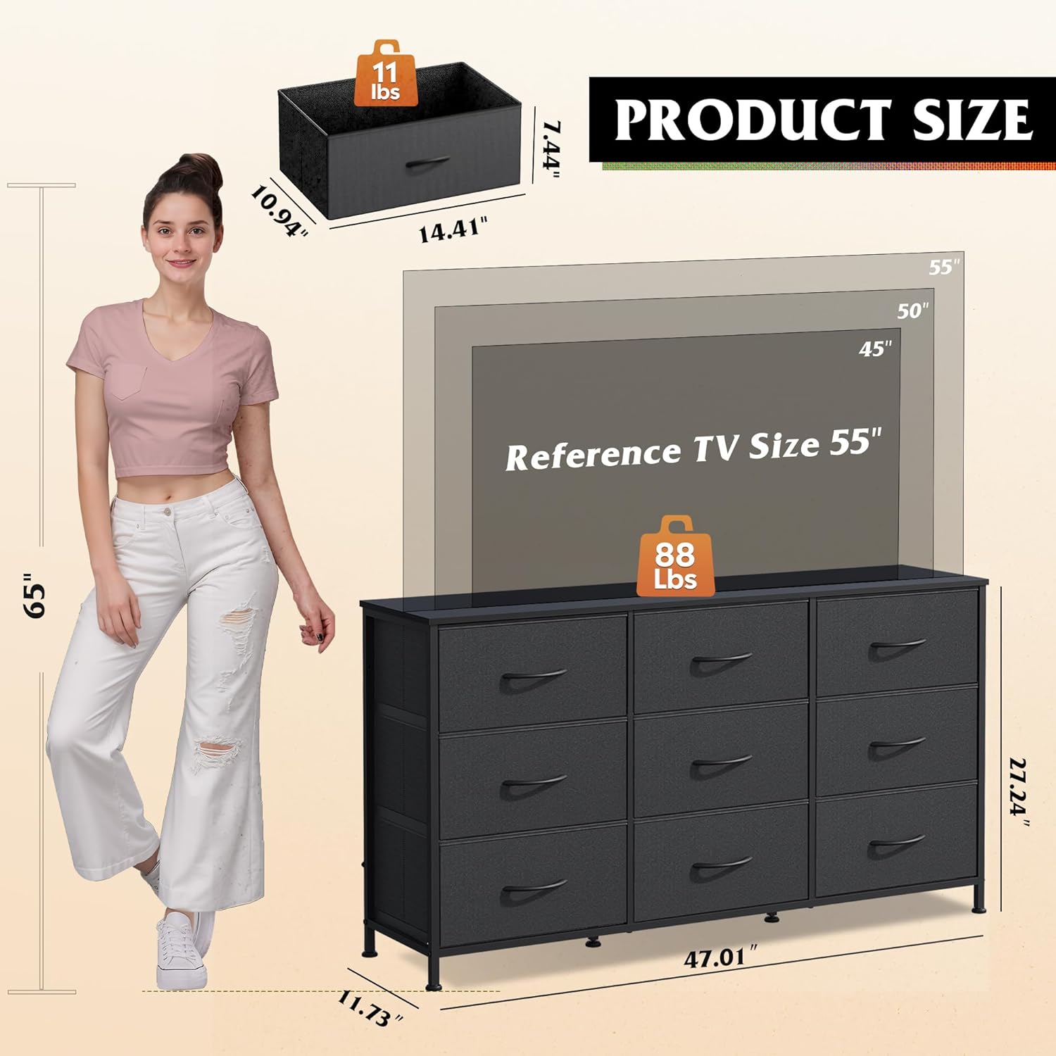 AUCT 20013 - $86 WLIVE Dresser TV Stand for 55 Inch TV, 9 Drawer Dresser for Bedroom, Black - Image 3