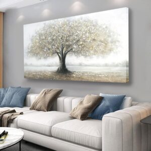 AUCT 17746mm - $150 Yuaxker Tree of Life Wall Decor Gold Wall Art Large Landscape Art Modern Minimalist C