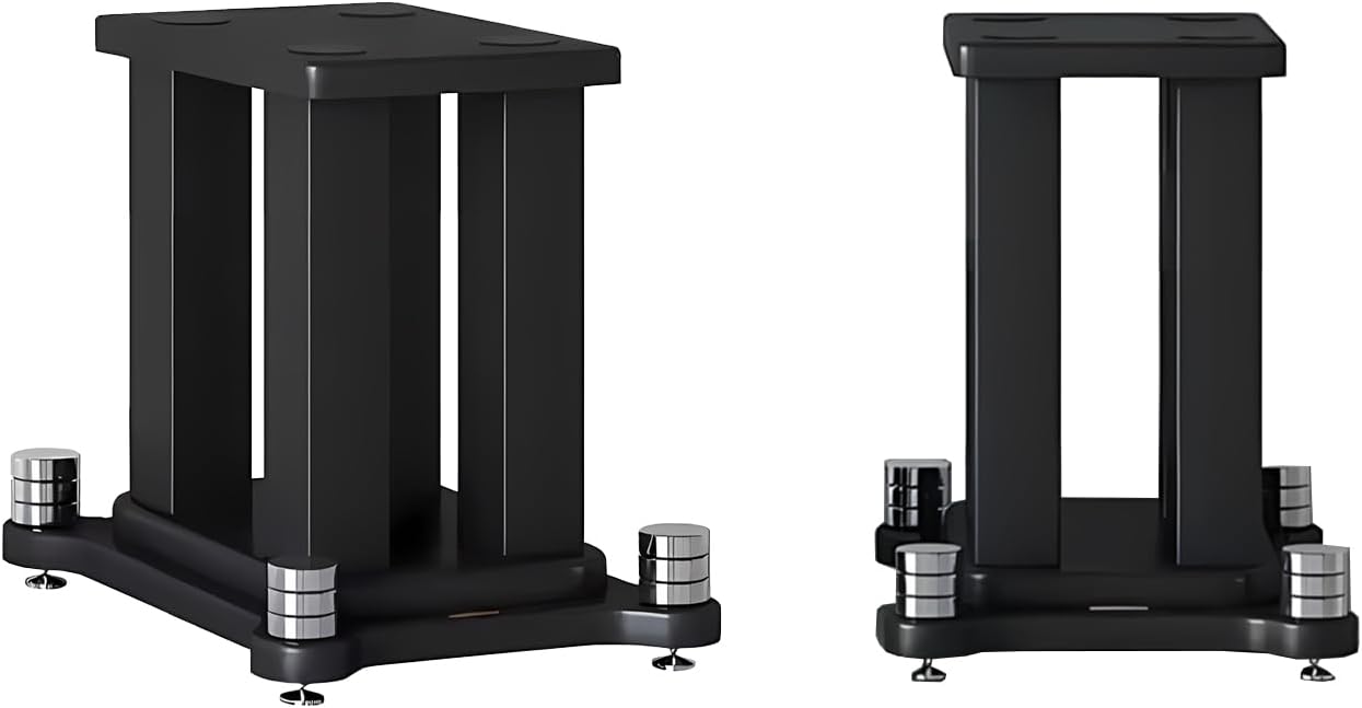 AUCT 18567 - $289 Universal Wooden Speaker Stands Pair, Heavy Duty Floor Standing Speaker Mount, Booksh