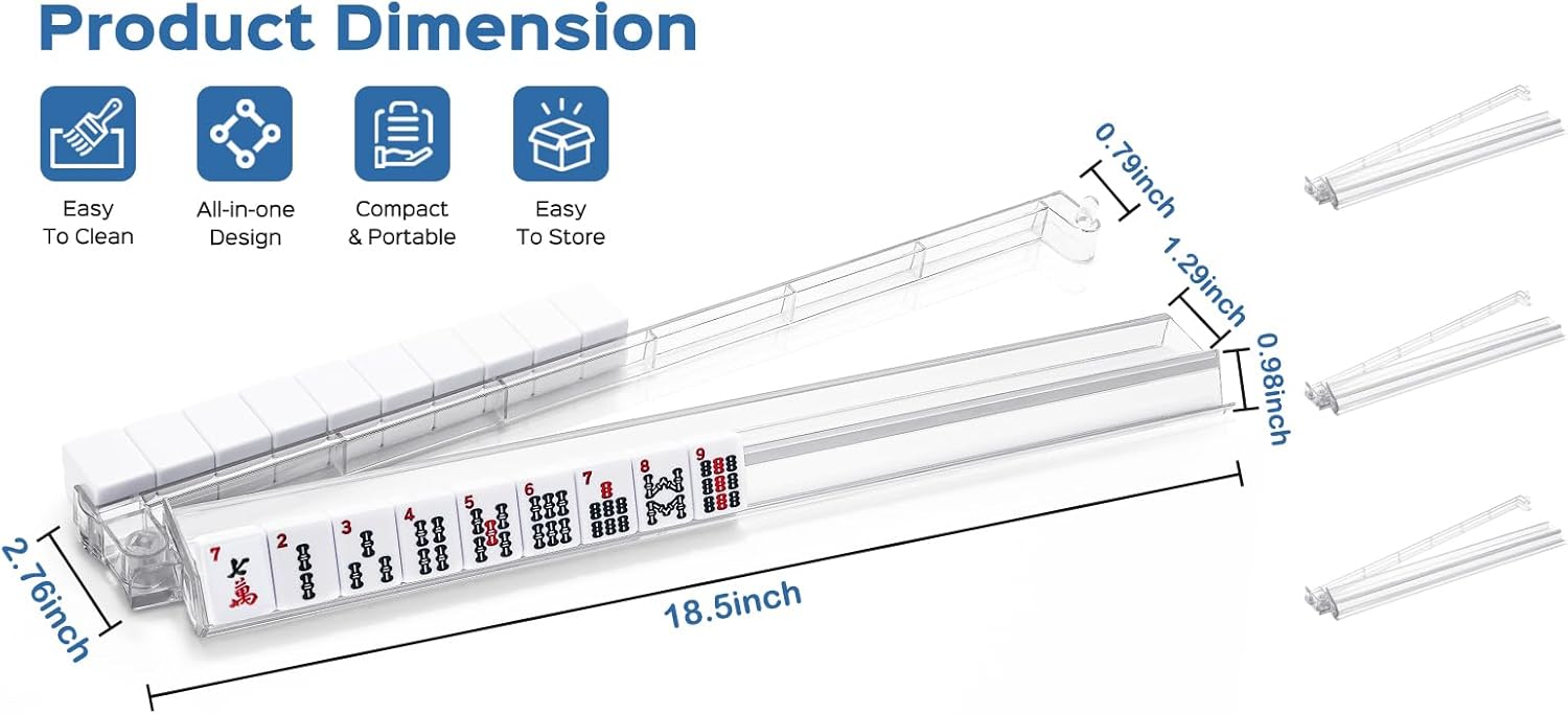AUCT 18534 - Mahjong Racks with Pushers, 4PCS Mahjong All-in-One Tile Rack and Pusher, Clear Acrylic Am - Image 2