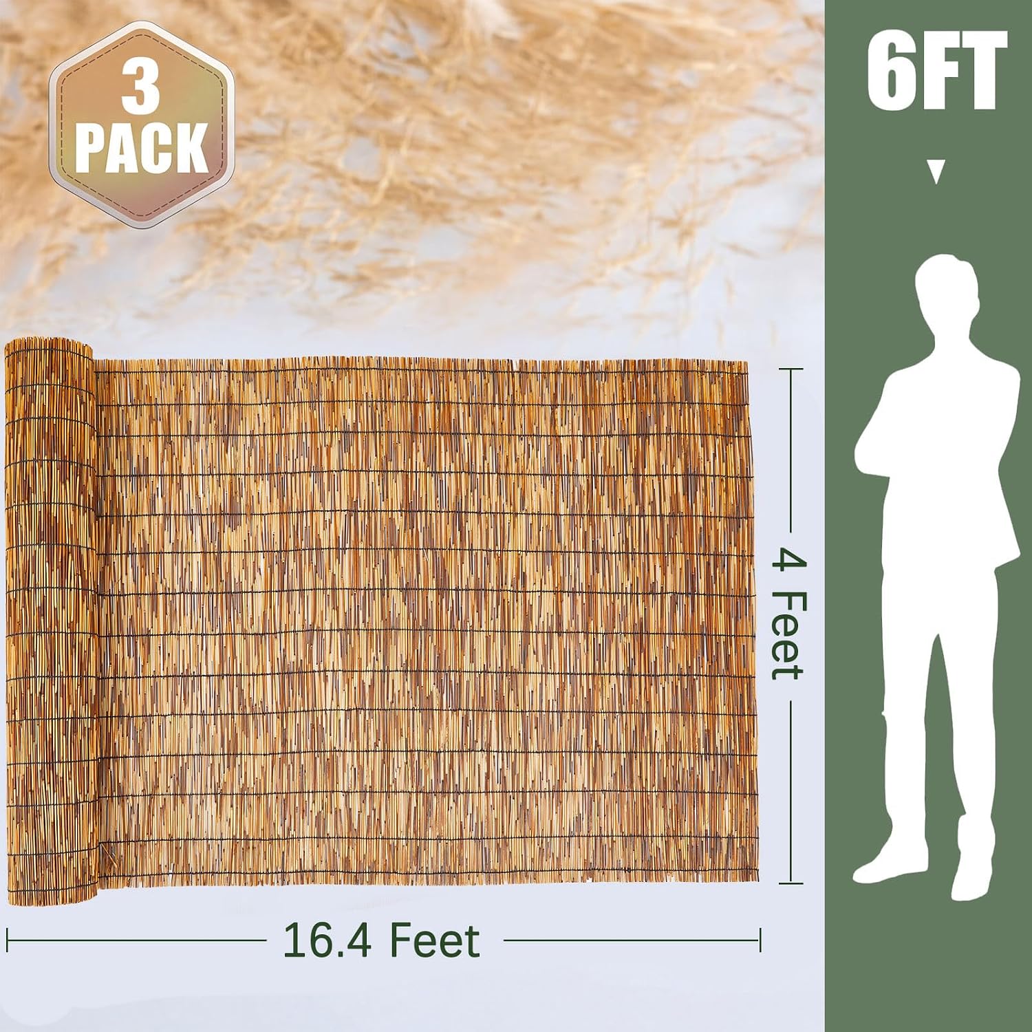 AUCT 18196 - $79 Barydat 2 Pcs 4 x 16.4 ft Reed Fence Roller | Privacy Patio Screen Decorative Fences R - Image 2