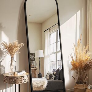 AUCT 18506mm - Arched Full Length Mirror with Stand, Black Floor Mirror | Aluminium alloy frame with HD f
