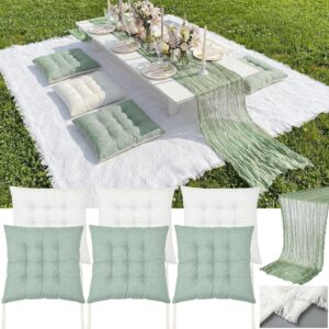 AUCT 18438 - $61 8 Pcs Fit for 6 People 91 x 71' Extra Large Outdoor Picnic Blanket with Sage Green Tab