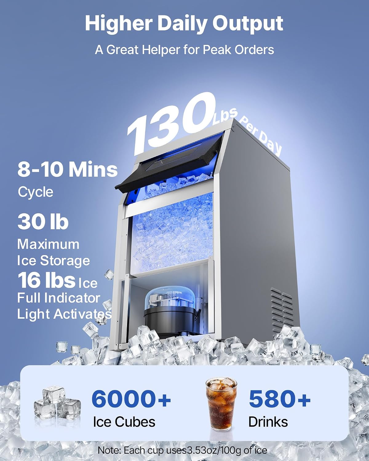 AUCT 17966 - $349 VEVOR Commercial Ice Maker Machine, 130 lbs/24h with 30 lbs Storage Capacity, Built- - Image 2