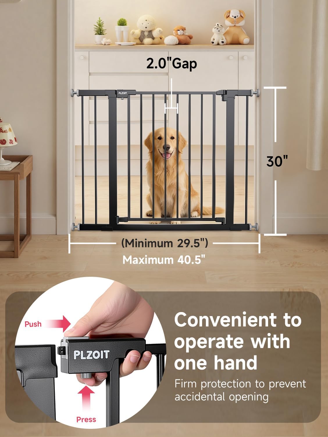 AUCT 19204 - $80 29.5-40.5" Baby Gate for Stairs, Dog Gate for Doorways, Walk Thru Auto Close Metal Bab - Image 4
