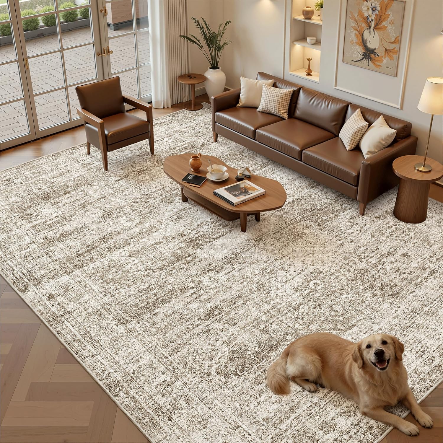 AUCT 17733 - $200 Soalmost 10x12 Area Rugs for Living Room Washable Rug Non-Slip Brown | Large Vintage - Image 2