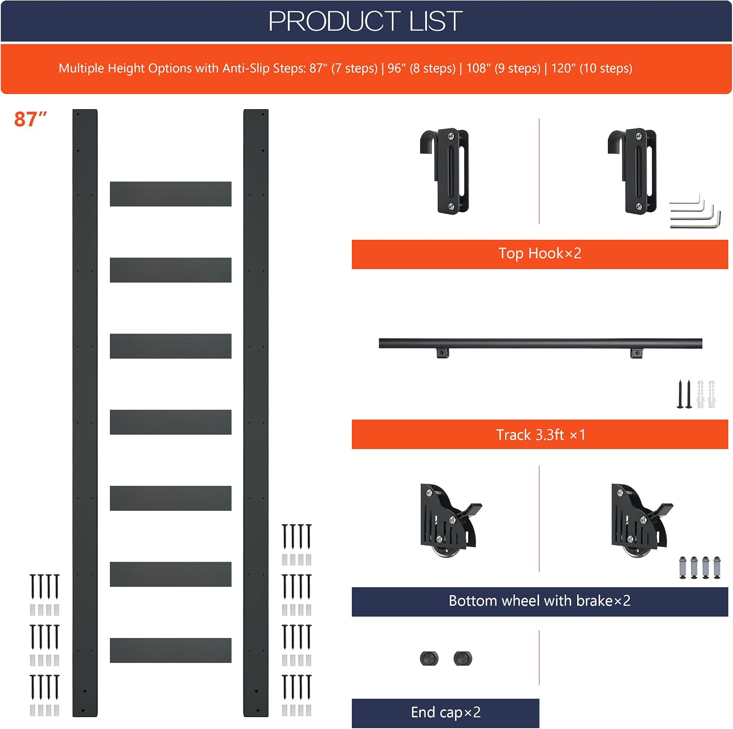 AUCT 18325l - $352 87" Hook-On Sliding Library Ladder with 3.3FT Track, Lightweight | Rolling Ladder wit - Image 3