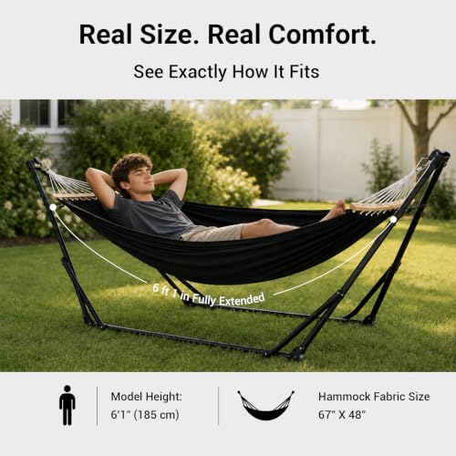 AUCT 18914 - $86 2-in-1 Hammock Chair with Stand, Portable Hammock, Black - Image 3