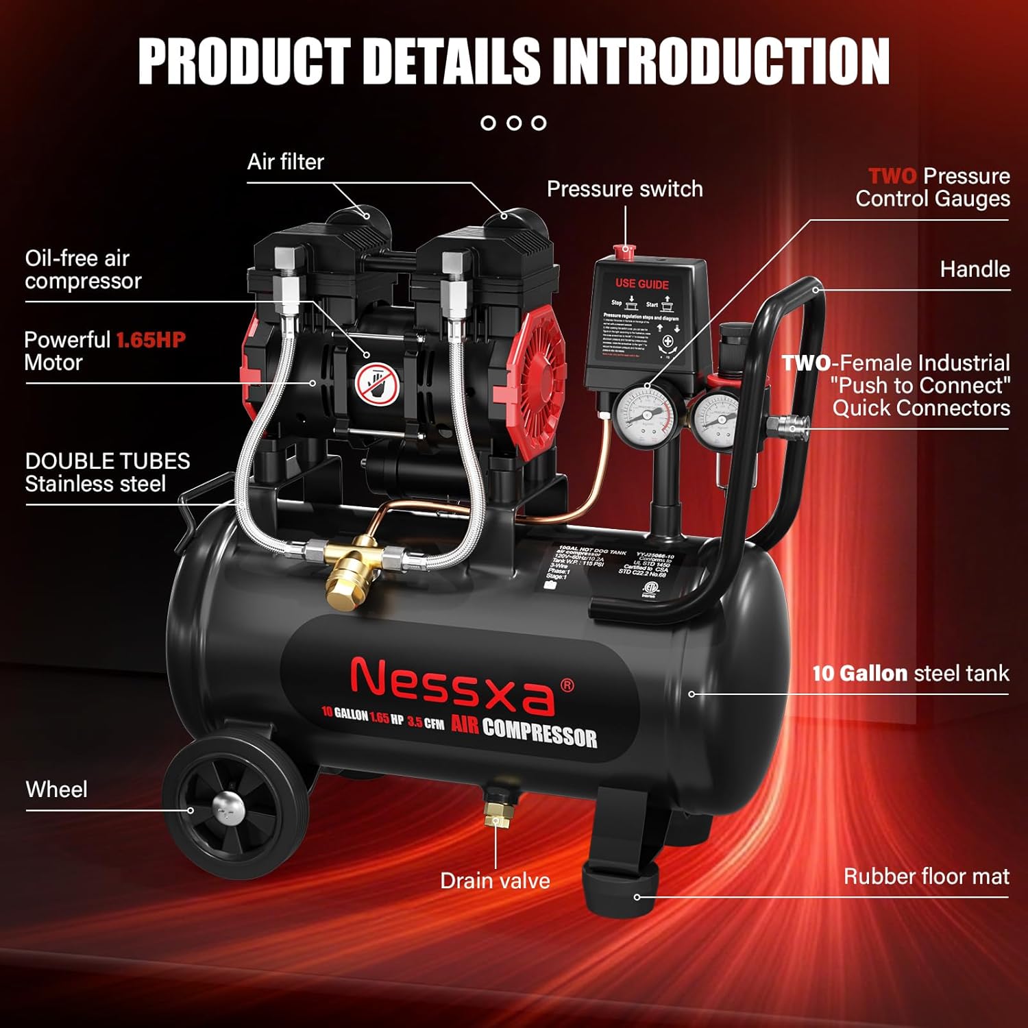 AUCT 18490 - $200 10 Gallon Ultra Quiet Air Compressor, Oil-Free Air Compressor Tank with Two Quick Cou - Image 4