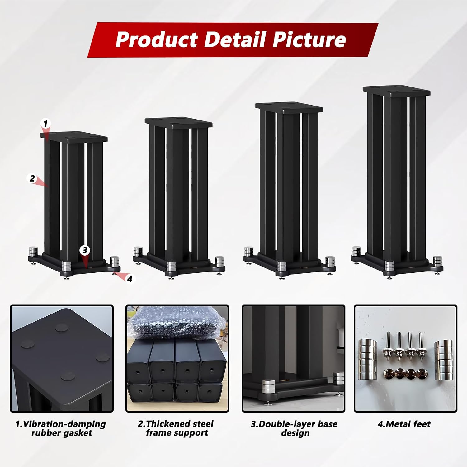 AUCT 18567 - $289 Universal Wooden Speaker Stands Pair, Heavy Duty Floor Standing Speaker Mount, Booksh - Image 3