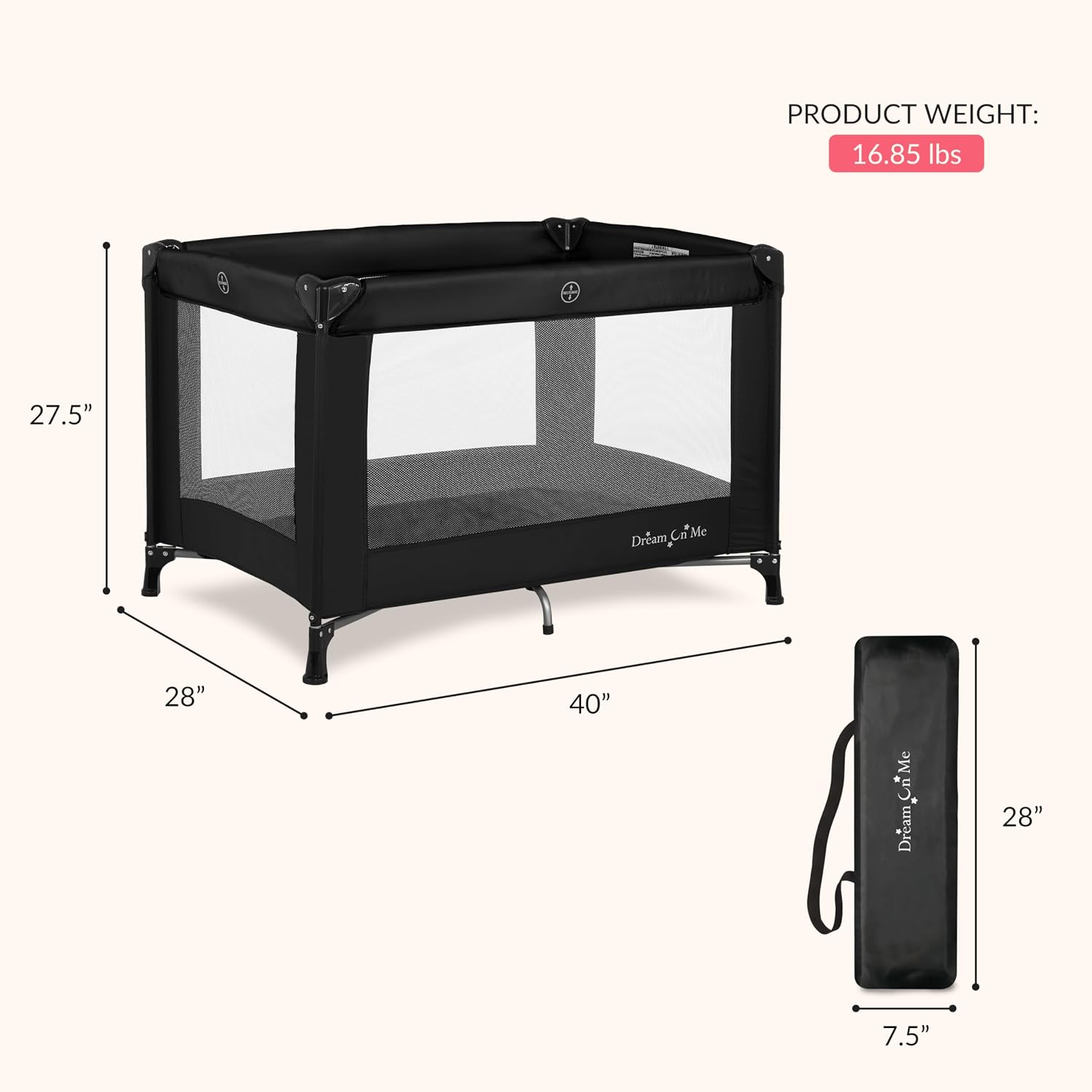 AUCT 18096 - Dream On Me Nest Portable Playard, Lightweight, Foldable, Carry Bag, Black | Breathable Me - Image 3