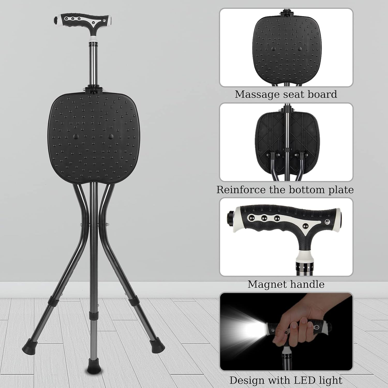 AUCT 19969 - Yayayo Hold 440 lbs Folding Canes with Seat Walking Stick Height Adjustment Cane Seat Capa - Image 4