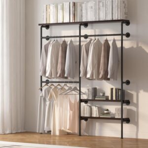 AUCT 17603 - $71 HOMEKAYT Industrial Pipe Clothes Rack,Wall Mounted Clothing Rack with Shelves, Heavy D