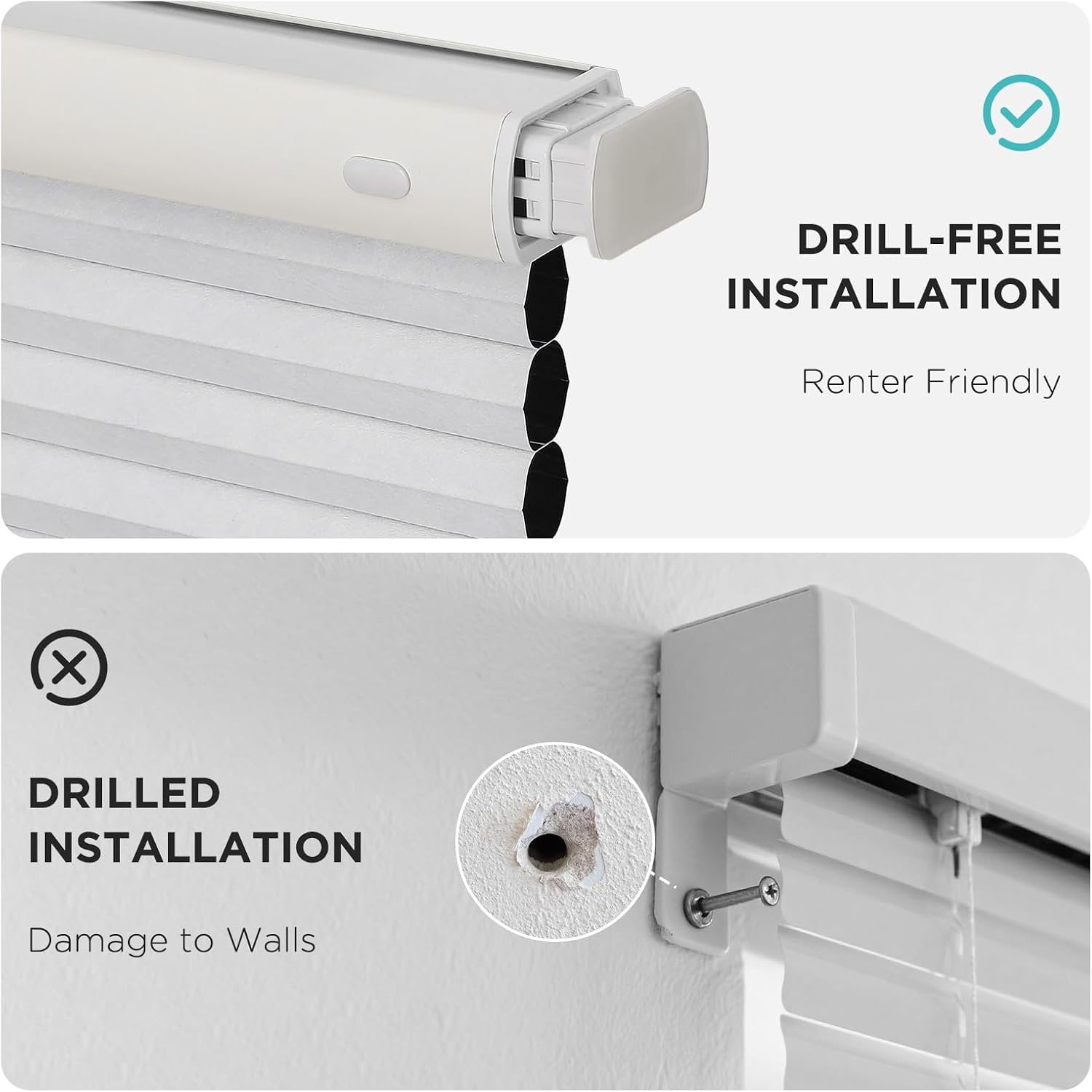 AUCT 19279 - $70 Joydeco No Drill Cordless Blackout Cellular Shades, 35" W x 64" H, White - Image 2