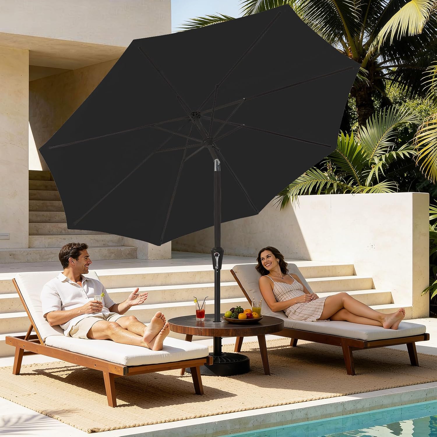 AUCT 18173 - MEWAY 9ft Patio Umbrella Outdoor Table Umbrellas with Push Button Tilt and Crank, Market U - Image 3