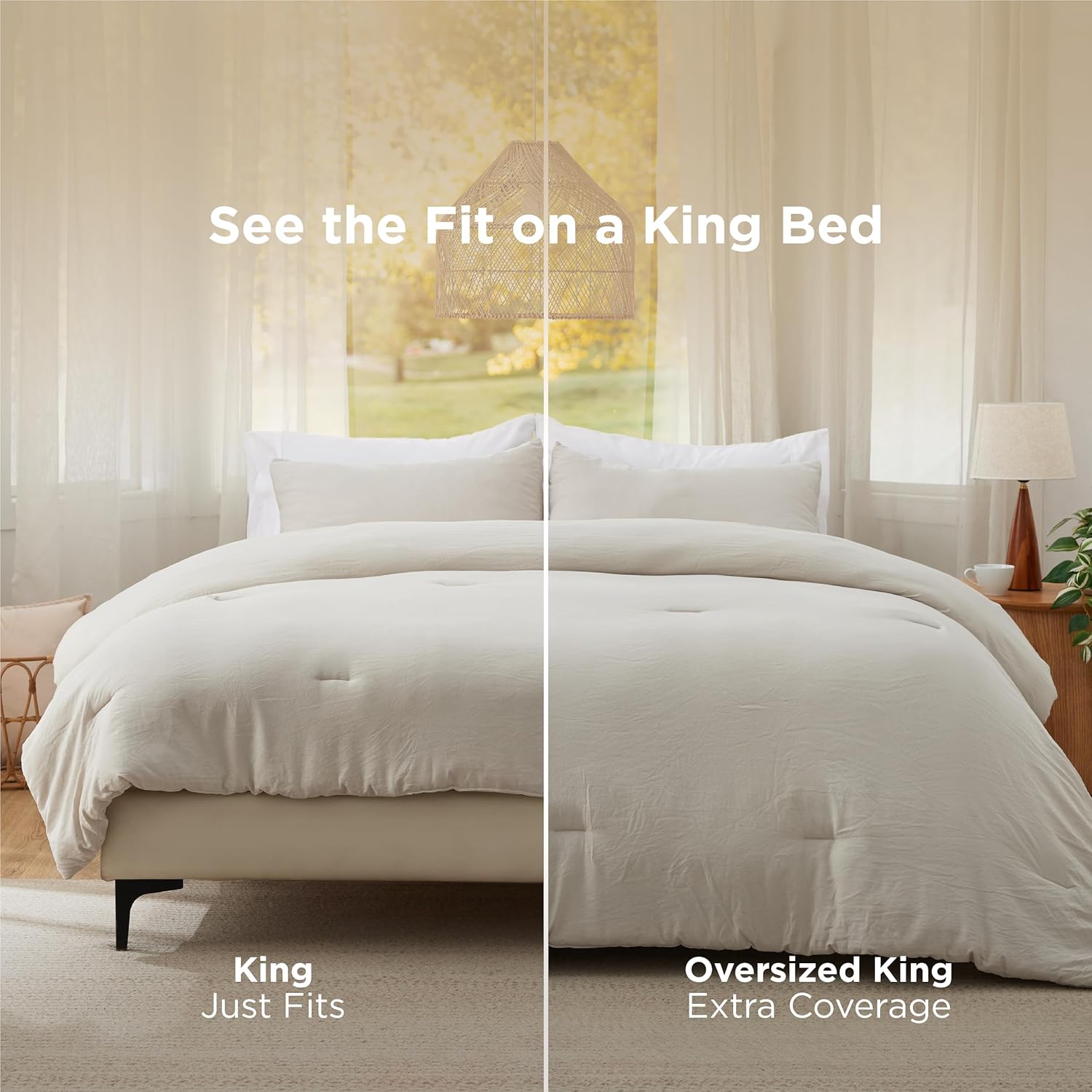AUCT 17853 - $55 Bedsure King Comforter Set, Beige Soft Prewashed Bedding for All Seasons, 3 Pieces Gen - Image 2