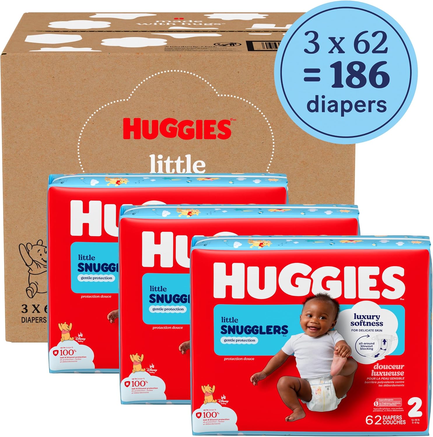AUCT 18357 - $55 Huggies Little Snugglers Diapers Size 2, 186 Count (3 Packs of 62) - Image 2
