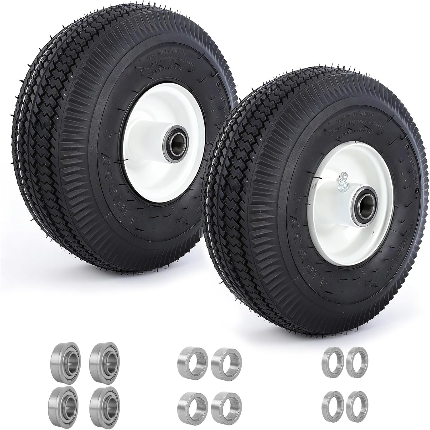 AUCT 18492 - $64 (2 Pack)4.10/3.50-4 Tubeless Lawn Mower Tire and Wheel,New Sawtooth Tread Tubeless Tir